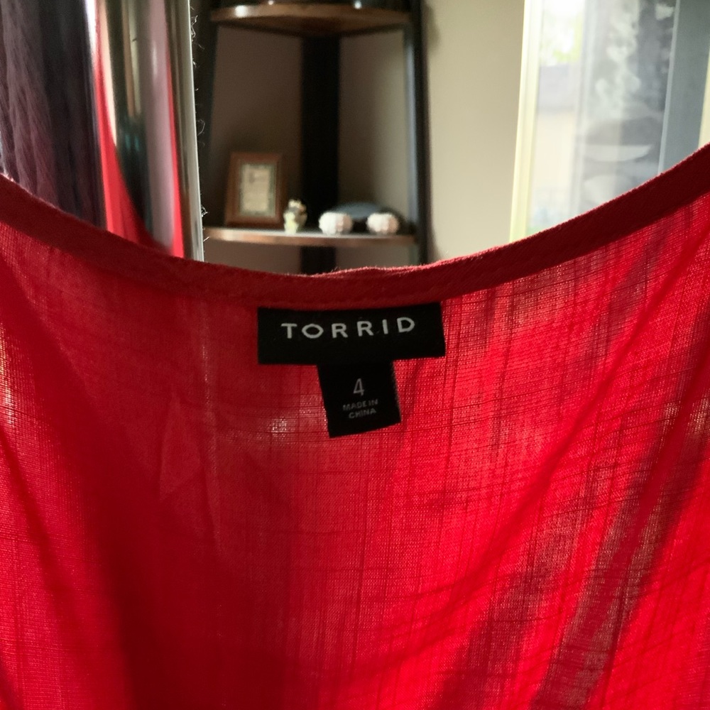 Torrid Red Blouse With Smocking Size 4 - image 2